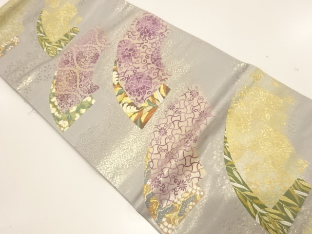 リサイクル　じゅらく製　帝王紫地紙に花唐草模様織り出し袋帯
